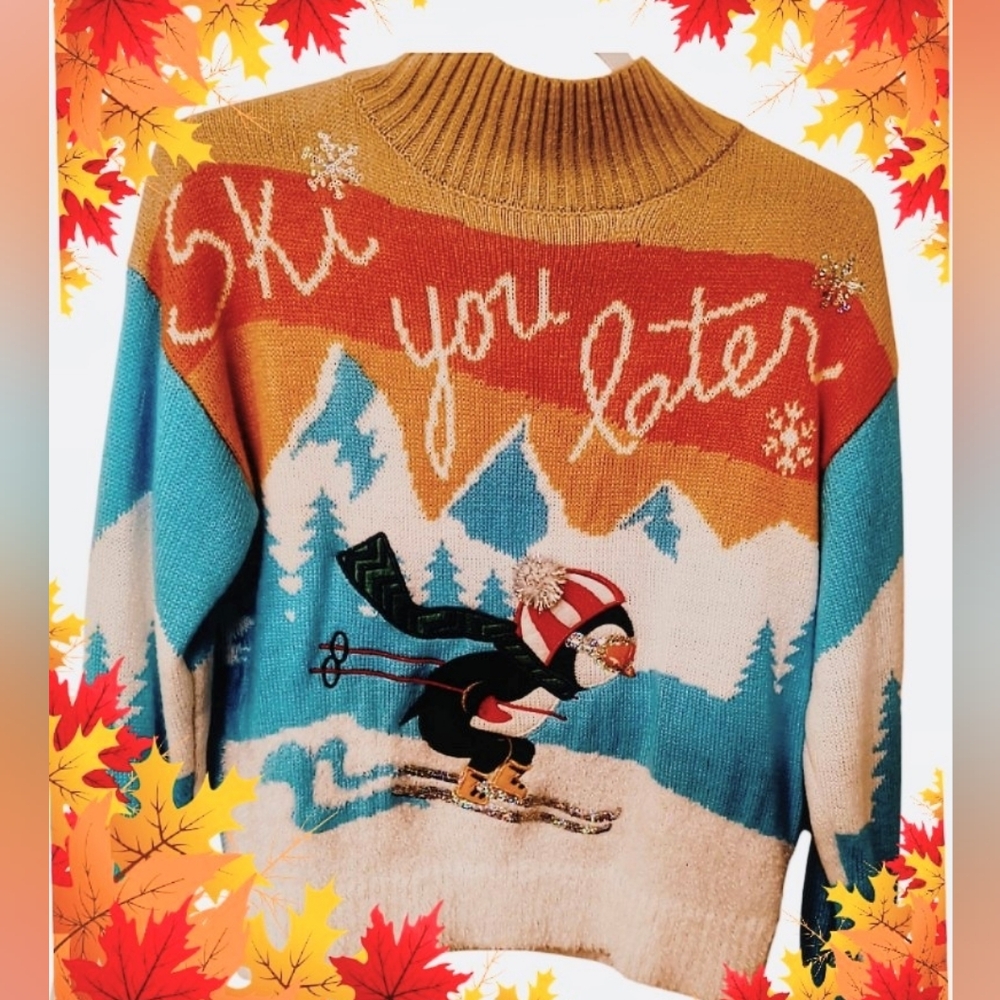 Hooked Up by IOT Women's Sweater - Orange, Blue, Cream
